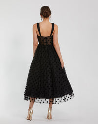 Polka Dot Bustier A Line Midi Dress - Black