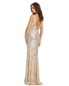 mac duggal, SLEEVELESS DIAGONAL SEQUINED V-NECK GOWN, Style #41028, nude silver back view