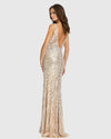 Sleeveless Sequin Plunge Goddess Gown - Nude