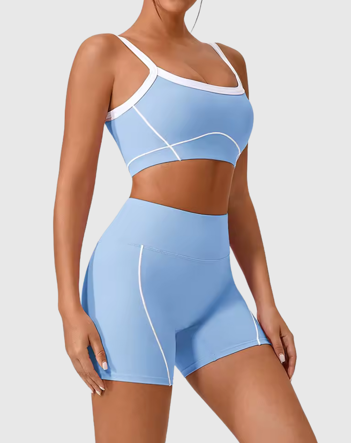 Sexy Cropped Piping Detail Gym Set - Baby Blue Women's Gym Clothes & Workout Outfits - Free Shipping!