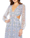 Long Sleeve Embellished Cut Out Gown - Periwinkle