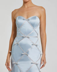 Strapless Satin Mermaid Gown With Bow Details - Powder Blue