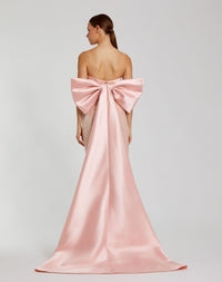 Pink Strapless Embellished Gown With Back Bow Detail - Blush