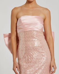 Pink Strapless Embellished Gown With Back Bow Detail - Blush