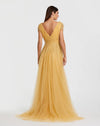 Embellished Tulle Cap Sleeve V Neck Gown - Yellow