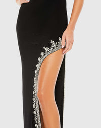 Rhinestone encrusted side slit cami bodycon gown - Black