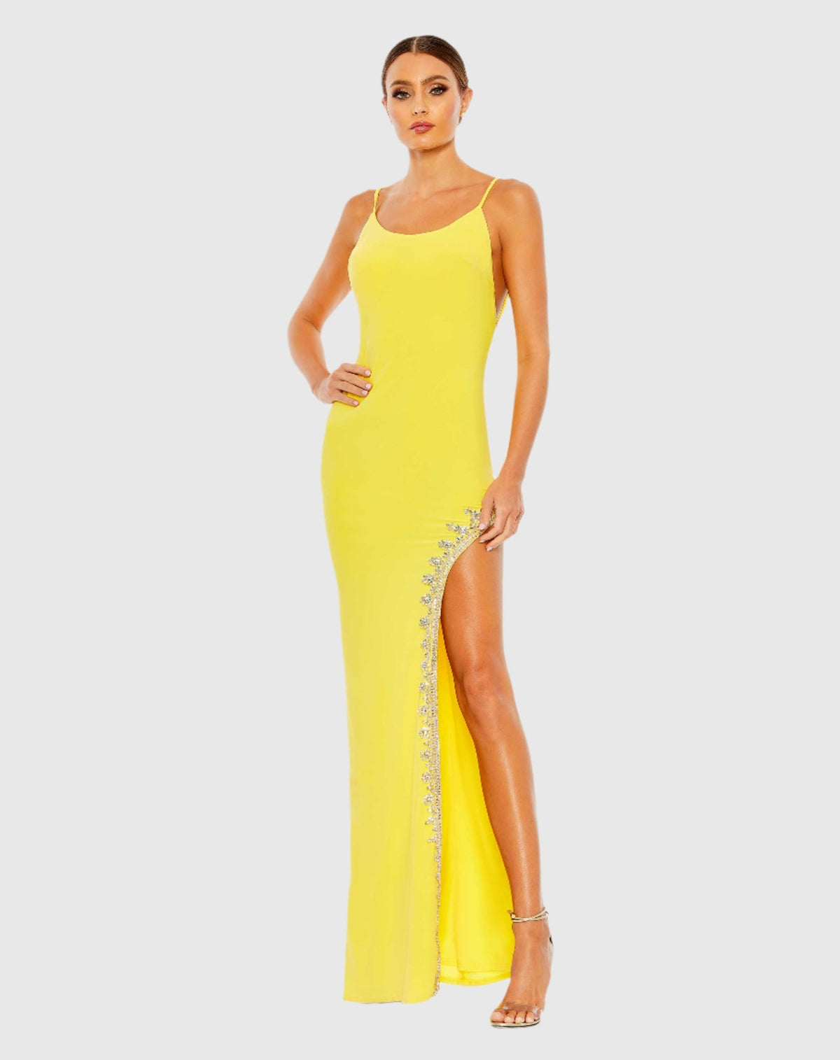 rhinestone Mac Duggal, Sequin wrap evening dress - Yellow #42002 