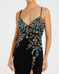 Beaded Spaghetti Strap Gown - Black