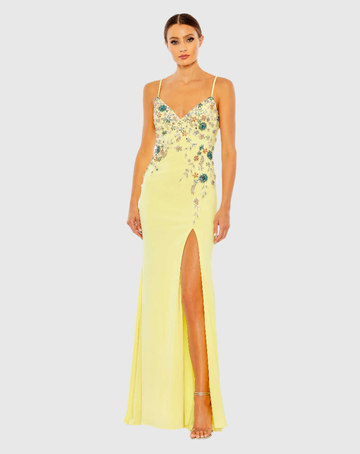 Mac Duggal, Beaded Spaghetti Strap Gown - Yellow #42006