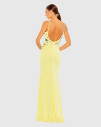 Beaded Spaghetti Strap Gown - Yellow