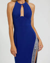 Jersey halterneck beaded split detail gown - Cobalt