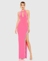 Mac Duggal, Jersey halterneck beaded split detail gown - Candy Pink #42053