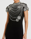 High Neck Embellished Column Gown - Black