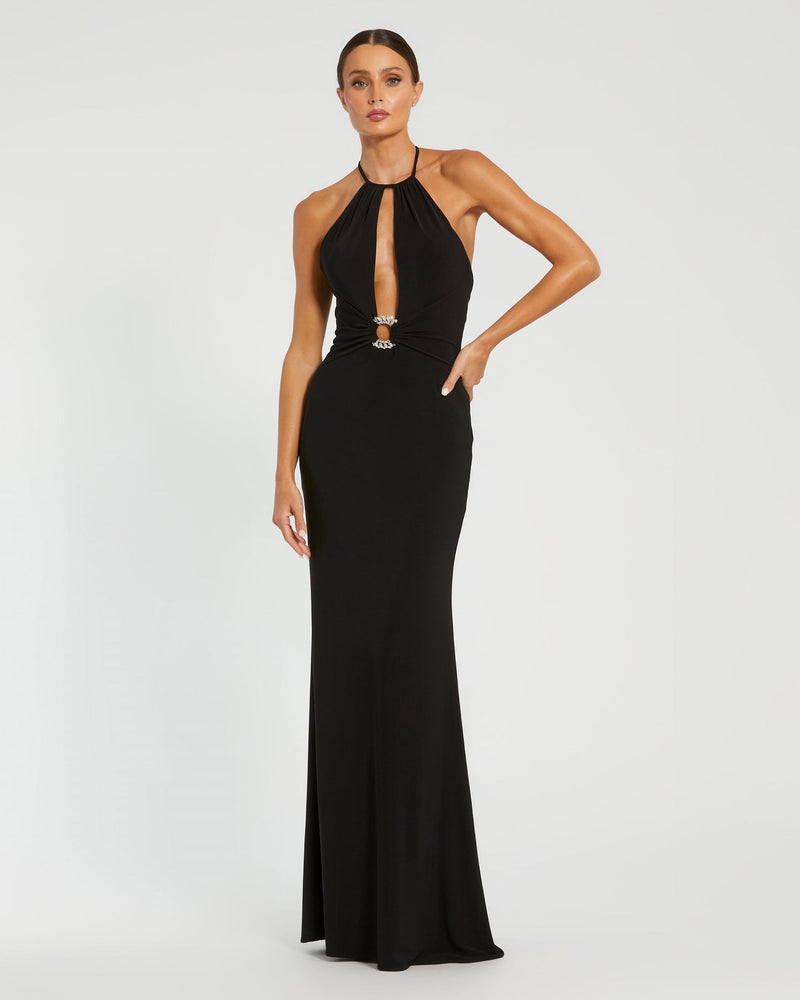 Mac Duggal #42065 High Neck Cut Out Gown, Black