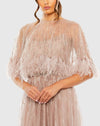 Embellished A Line Feather Dress - Mocha