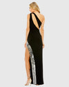 Asymmetric one shoulder cut out high slit gown - Black