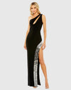 Mac Duggal, Asymmetric one shoulder cut out high slit gown - Black #42135