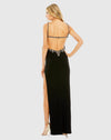 Embellished ruched open back column gown - Black