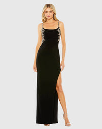 Mac Duggal, Embellished ruched open back column gown - Black #42154