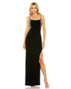 Embellished ruched open back column gown - Black