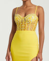 Spaghetti strap beaded corset bodice gown - Yellow