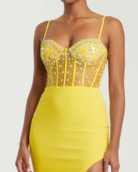 Spaghetti strap beaded corset bodice gown - Yellow