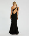 Asymmetric embellished thigh split gown - Black