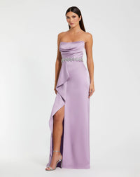 Mac Duggal Purple Strapless Satin Gown With Embellished Belt Detail #44133