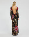 Embellished Floral Long Sleeve Gown - Black