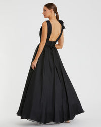 Shoulder Detail Ruffle A Line Gown - Black