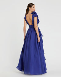 Shoulder Detail Ruffle A Line Gown - Cobalt