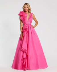 Mac Duggal, Shoulder Detail Ruffle A Line Gown - Hot Pink #48856