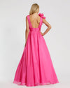 Shoulder Detail Ruffle A Line Gown - Hot Pink