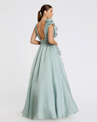 Shoulder Detail Ruffle A Line Gown - Mint Green