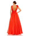 mac duggal, RUFFLE SHOULDER V-NECK CHIFFON GOWN, Style #48856, cherry red back view