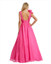 Shoulder Detail Ruffle A Line Gown - Coral