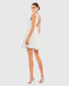 Ruffle shoulder empire waist mini dress - White