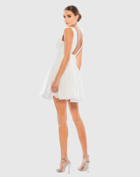 Ruffle shoulder empire waist mini dress - White