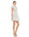 Ruffle shoulder empire waist mini dress - White