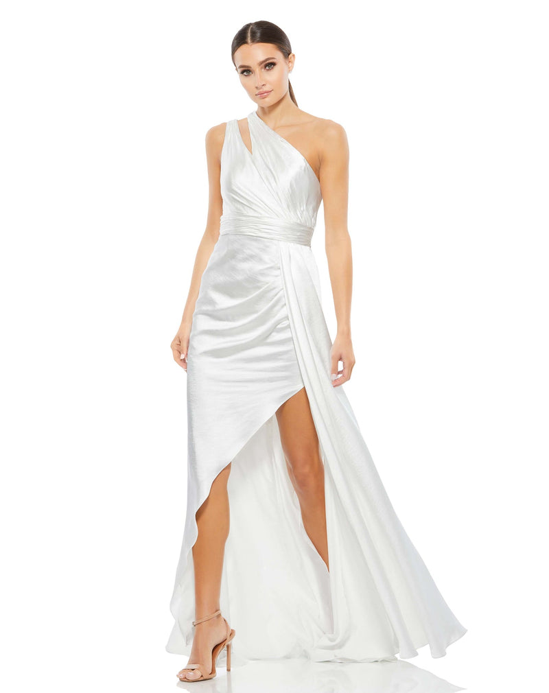 Mac Duggal #49006 One Shoulder Cutout Charmeuse Gown White |