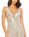 Metallic Sequin Plunge Dress - Nude Silver