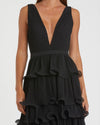 Sleeveless V Neck Ruffle Tiered V Neck Gown - Black