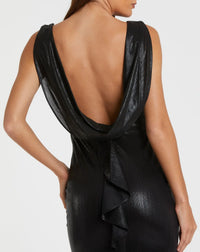 Metallic cowl back column gown - Brown