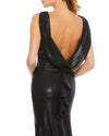 Mac Duggal Style #49087, Metallic cowl back column gown - Black back view