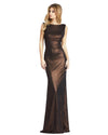 Mac Duggal Style #49087, Metallic cowl back column gown - Espresso Brown