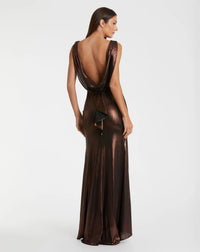 Metallic cowl back column gown - Brown