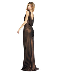 Mac Duggal Style #49087, Metallic cowl back column gown - Espresso Brown side view