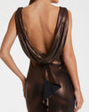 Metallic cowl back column gown - Brown