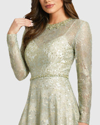 Long sleeve lace modest gown - Sage