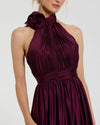 Purple Soft Tie Halter Neck High Slit Gown - Eggplant